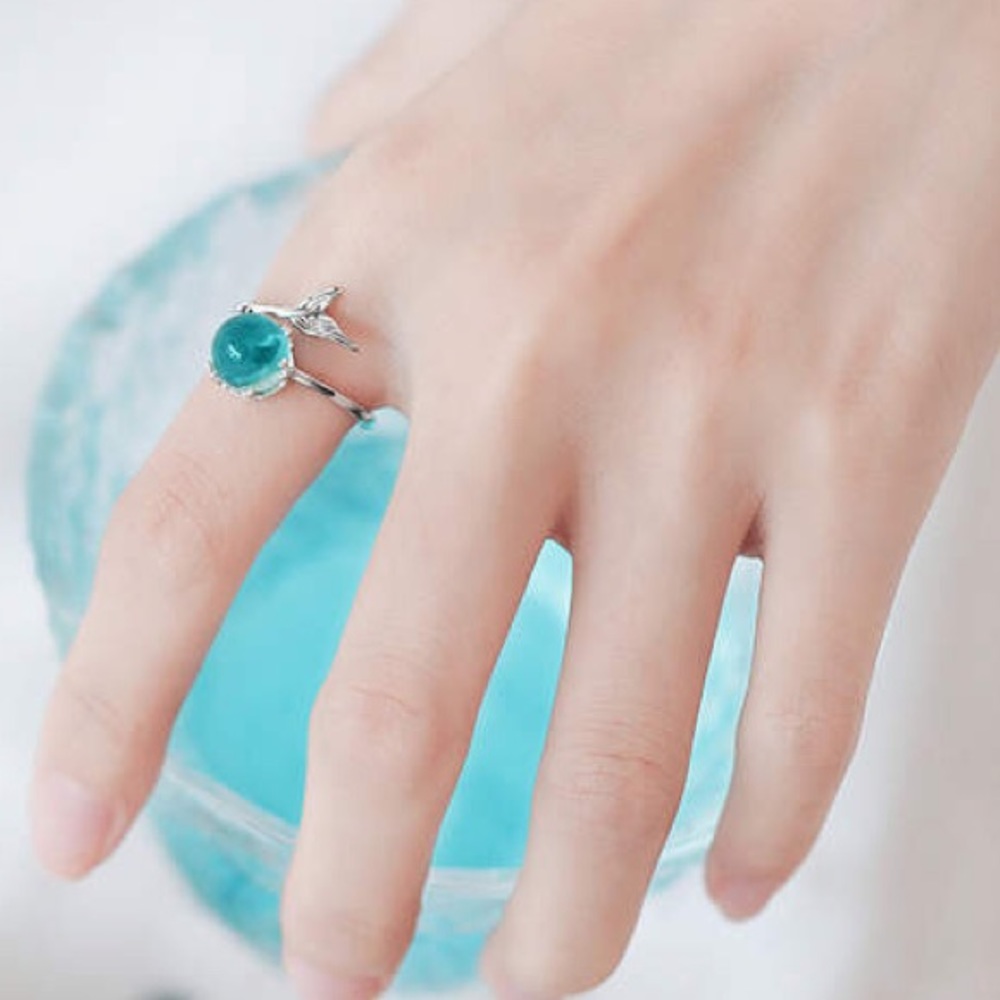 Blue Water Mermaid Tail Adjustable Ring - Picture 3 of 3